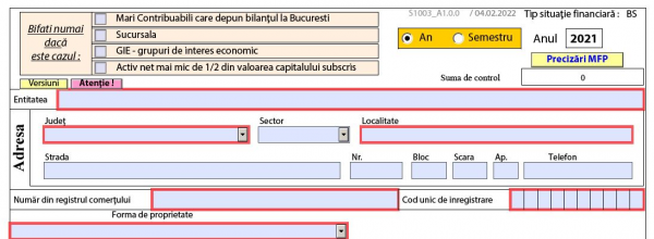 Bilant contabil anual – S1002-S1003-S1005. ANAF a publicat PDF-ul inteligent valabil 2022